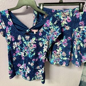 2 piece Candie's navy/floral color top/skirt (medium)